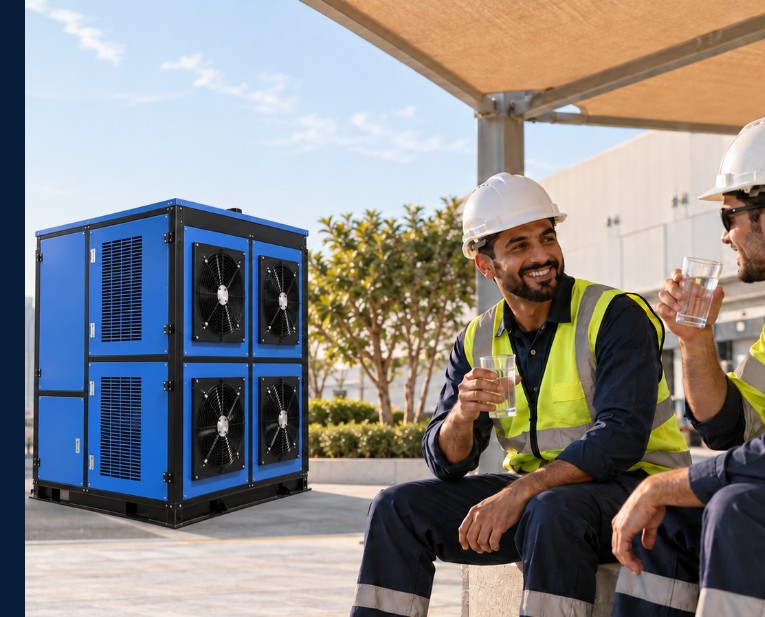 Industrial-range generator with workers on a facility site